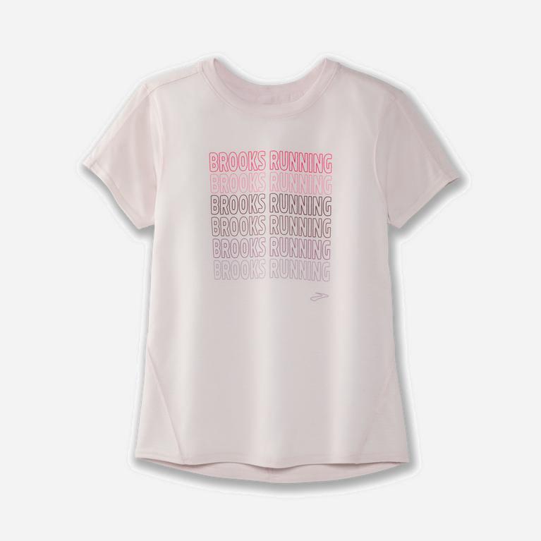 Brooks Distance Graphic NZ - Women's Short Sleeve Running Shirt - Rosewater/Running (50687-RIES)